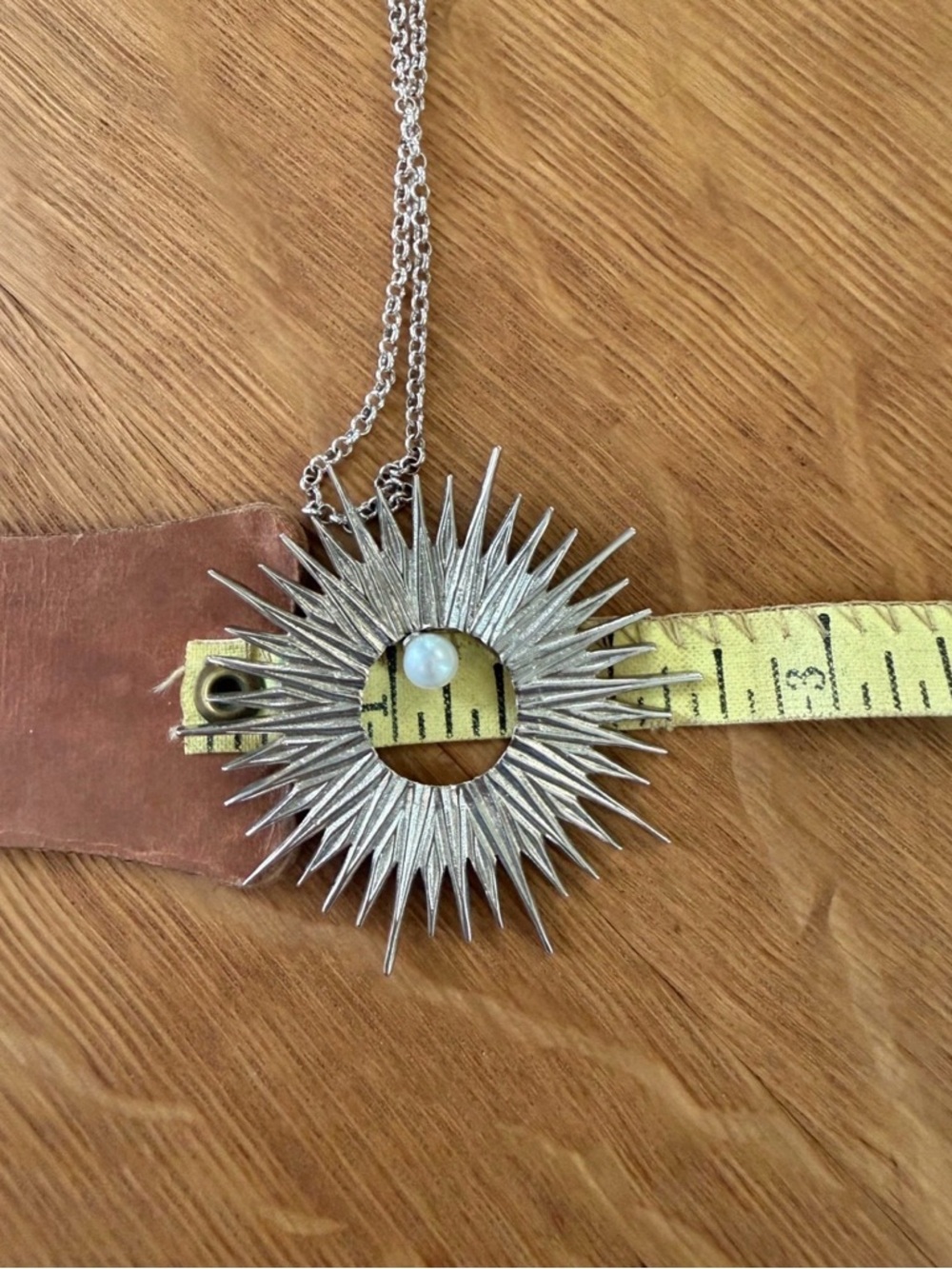 Sunburst Pendant w Pearl on 30" Chain Boho Celestial Nature - Picture 3 of 5